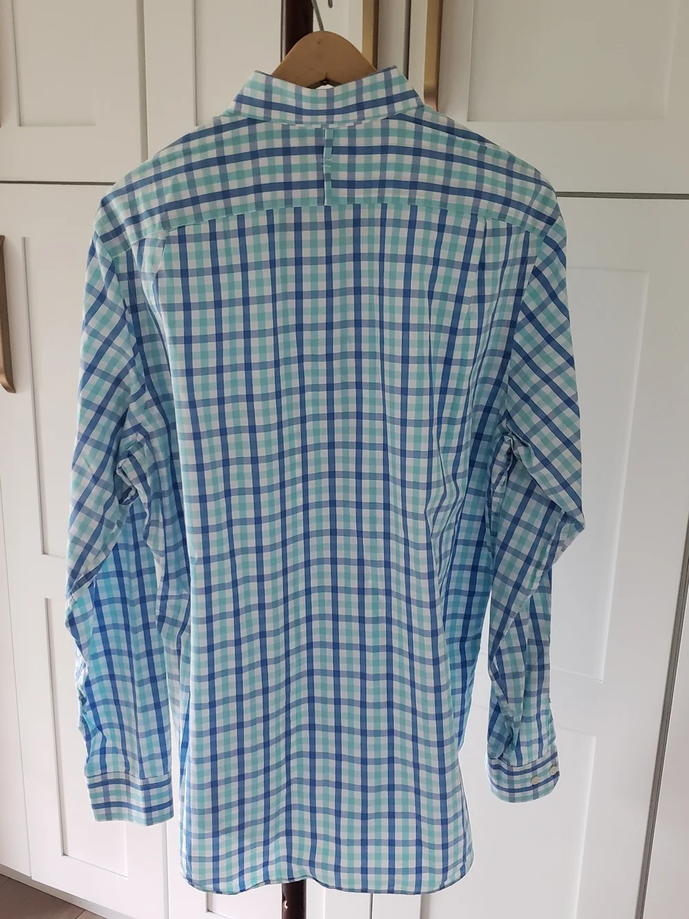 Banana Republic Blue & Green Plaid Button-Down Shirt Soft Wash Slim Fit